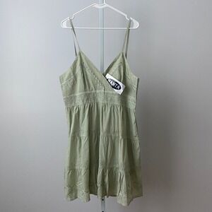 Mamta Cotton Boho Fairy Peasant Ethereal Babydoll Sage Green Mini Dress OS